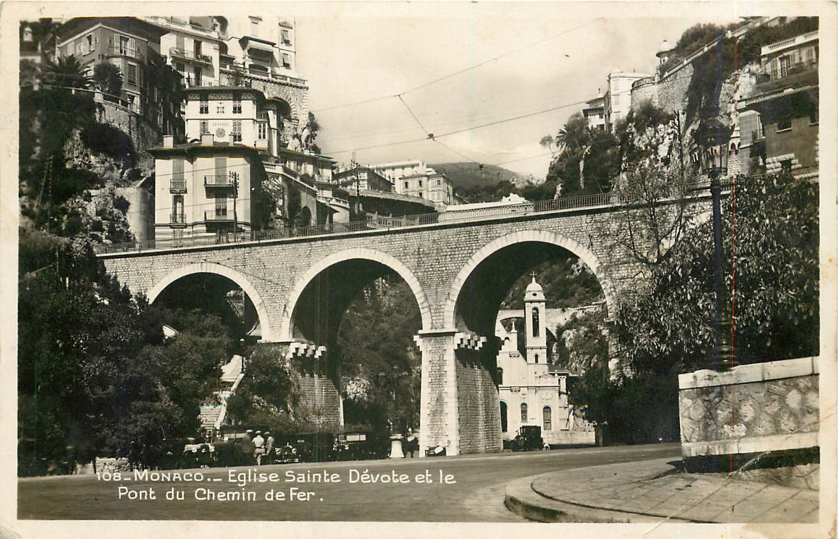 CPM Monaco Eglise Sainte Devote et le Pont du Chemin de Fer 