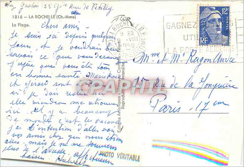 CPA La Rochelle Ch Mme La Plage  — Verso