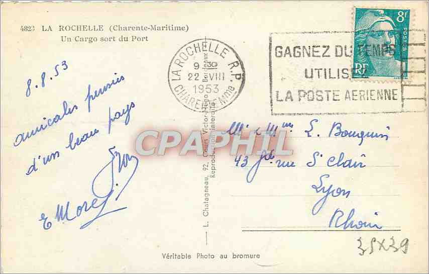 CPM La Rochelle Charente maritime Un Cargo sort du Port Bateau — Verso