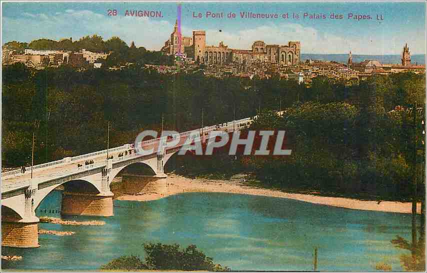 CPA Avignon Le Pont de Villeneuve et le Palais des Papes 