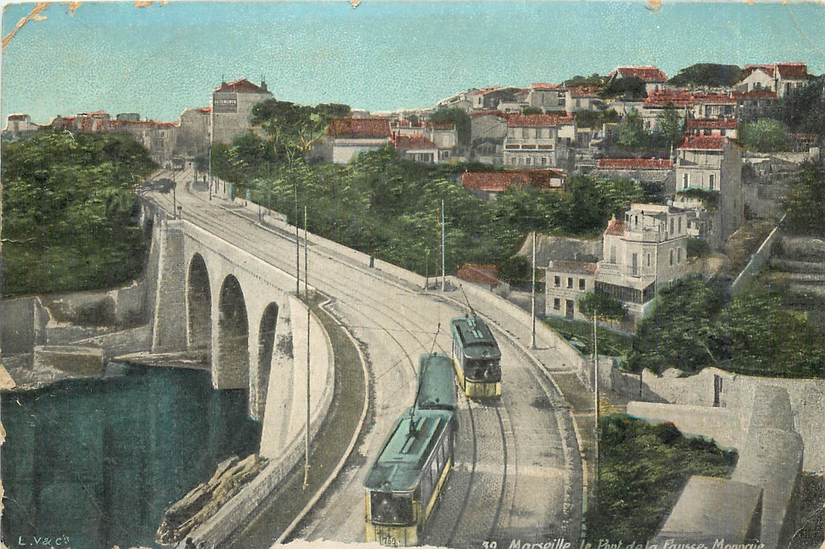 CPA Marseille Le pont de la fausse monnaie Tramway