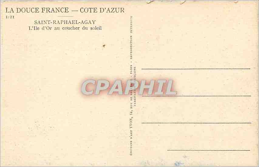CPA Saint Raphael Agay L'Ile d'Or au coucher du soleil  — Rückseite