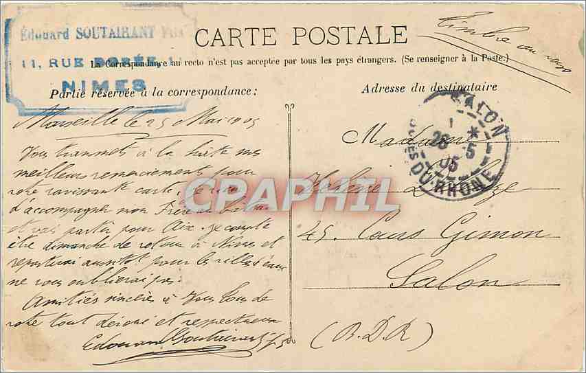 CPA Marseille La Corniche Le Prophete a Travers les Pins  — Verso