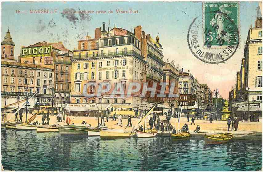 CPA Marseille La Cannebiere prise du Vieux Port 