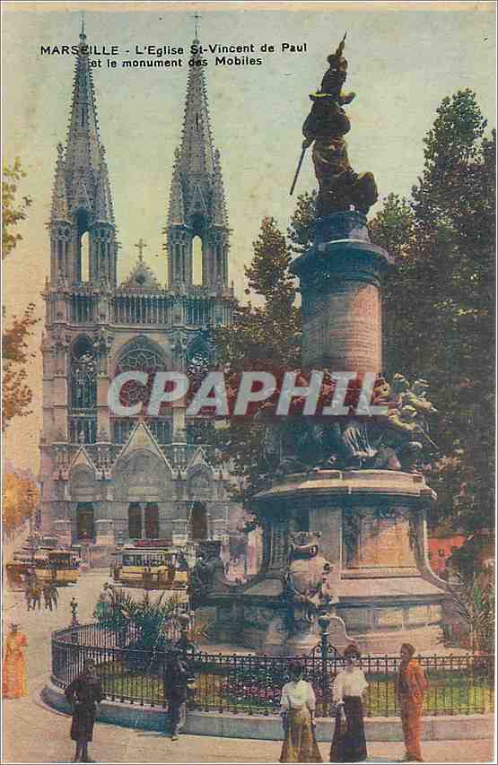 CPA Marseille L'Eglise St Vincent de Paul et le monument des Mobiles 