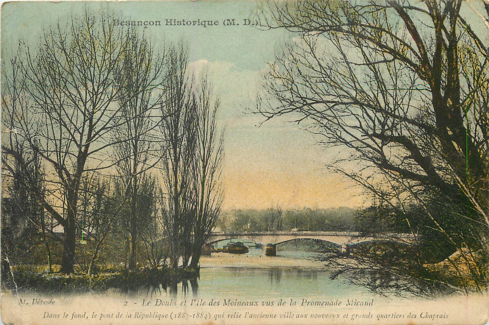 Antike Ansichtskarte Besançon Historisch Der Doubs und die Insel der Mönche von der Promenade Micaud aus gesehen