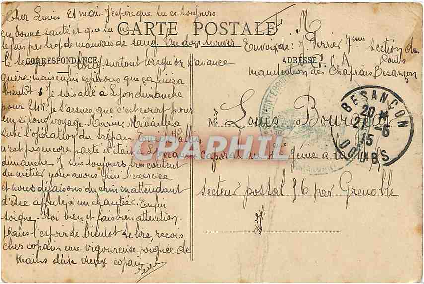 Antike Ansichtskarte Besançon Historisch Der Doubs und die Insel der Mönche von der Promenade Micaud aus gesehen — Rückseite