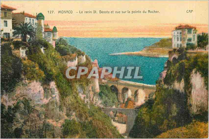 CPA Monaco Le Ravin St Devote et vue sur la pointe du Rocher 