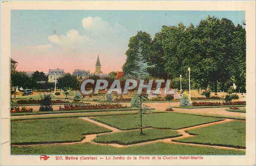 CPA Brive Correze Le Jardin de la Poste et le Clocher Saint Martin 