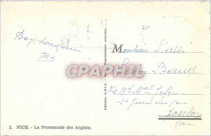 CPA Nice La Promenade des Anglais  — Rückseite