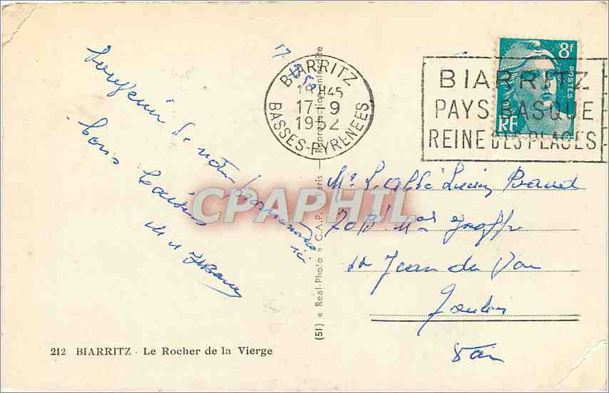 CPA Biarritz Le Rocher de la Vierge  — Verso