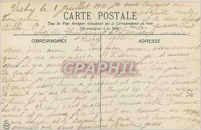 CPA Vichy La Terrasse du Casino  — Verso