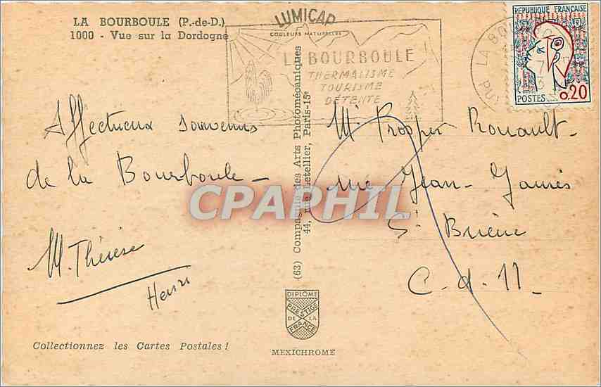 CPA La Bourboule P de D Vue sur la Dordogne  — Rückseite
