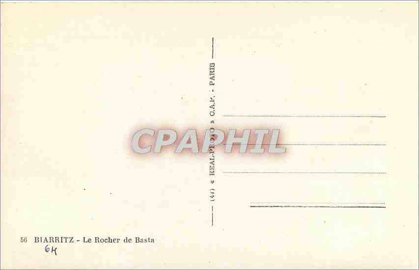 CPA Biarritz Le Rocher de Basta  — Verso
