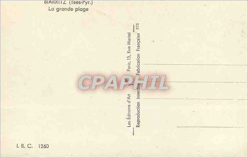 CPA Biarritz Bses Pyr La grande plage  — Verso