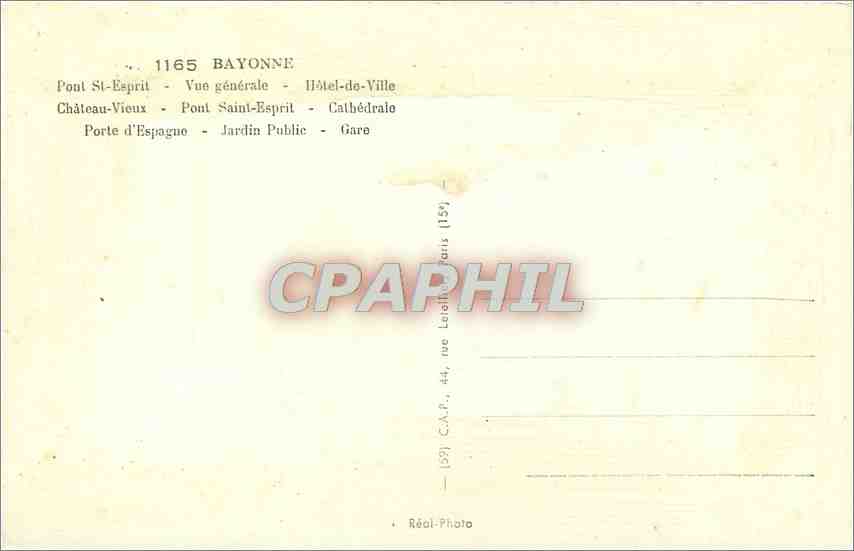 CPA Souvenir de Bayonne  — Verso