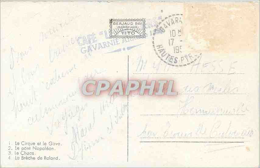 CPA Souvenir de Gavarnie  — Verso