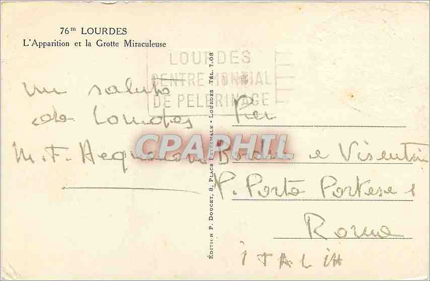CPA Lourdes L'Apparition et la Grotte Miraculeuse  — Verso
