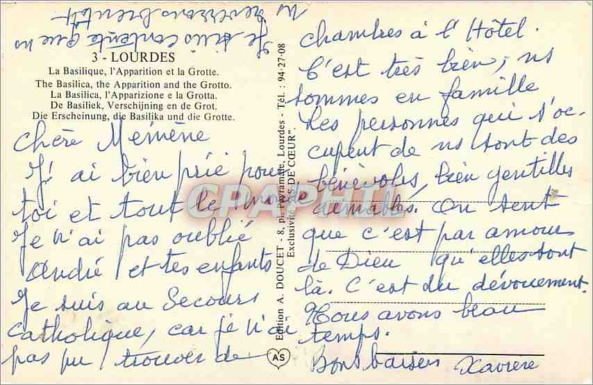 CPA Lourdes La Basilique l'Apparition et la Grotte  — Verso