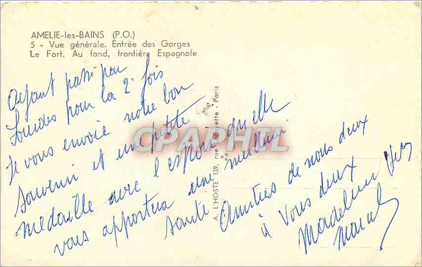 CPA Amelie les Bains PO Vue generale Entree des Gorges Le Fort Au Fond Frontiere Espagnole  — Rückseite