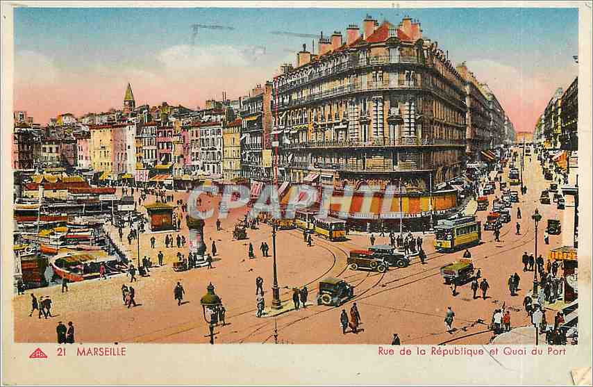 CPA Marseille Rue de la Republique et Quaie du Port Tramway