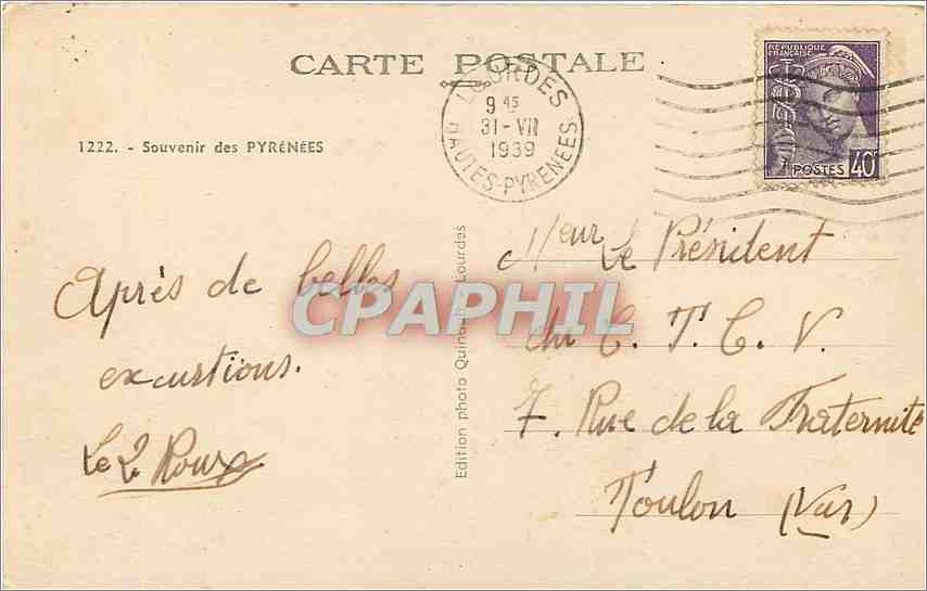 Lourdes, Saint-Sauveur, Gavarnie, Cauterets — Souvenir des Pyrénées — Édition Quinze — Verso