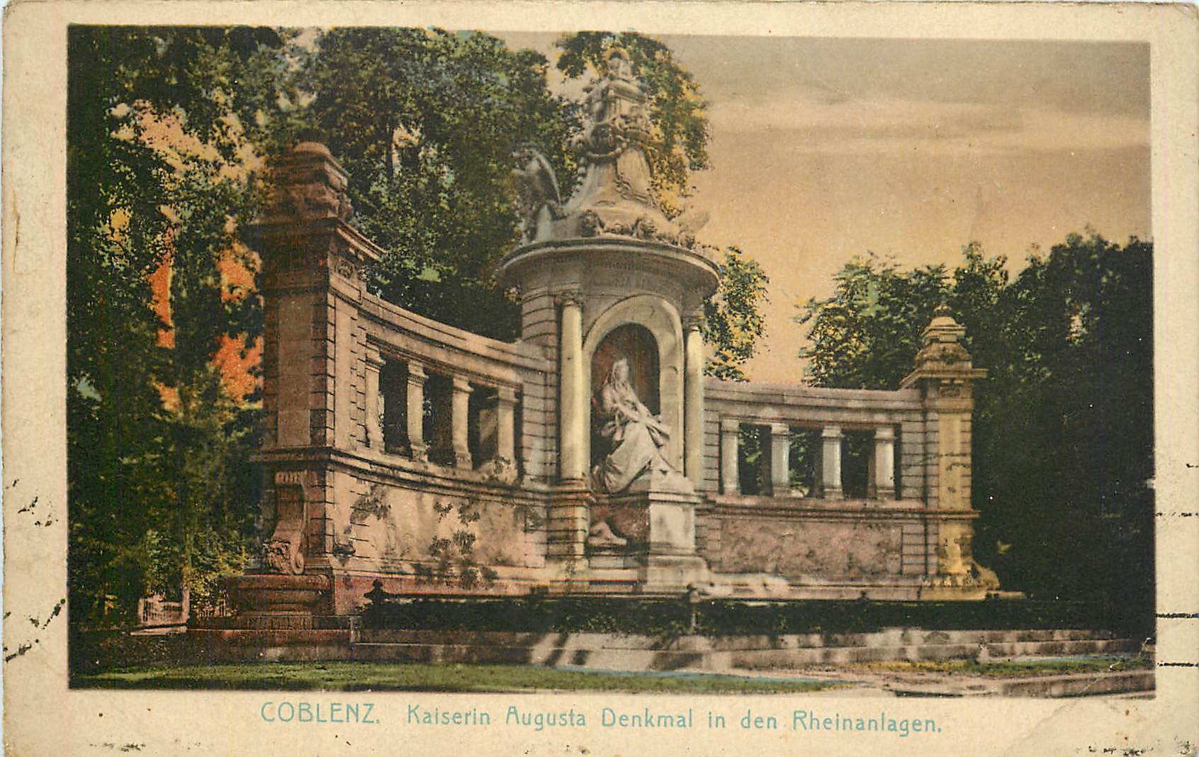 CPA Coblenz Kaiserin Augusta Denkamal in den Rheinanlagen 