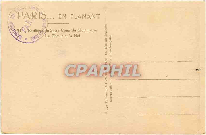 CPA Paris En Flanant Basilique du Sacre Coeur de Montmartre Le Choeur et la Nef  — Rückseite