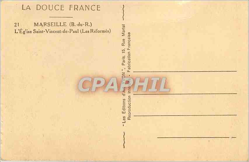 CPA Marseille B du R L'Eglise Saint Vincent de Paul Les Reformes  — Rückseite