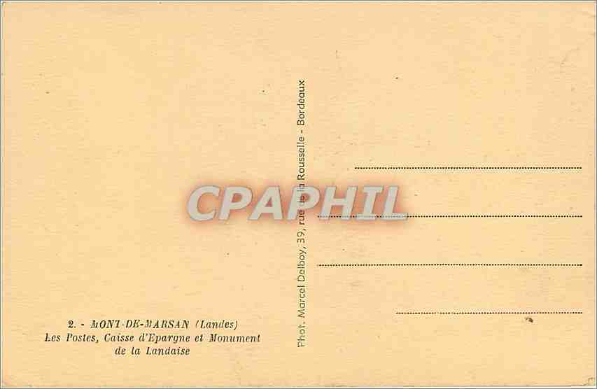 CPA Mont de Marsan Landes Les Postes Caisse d'Epargne et Monumnet de laLandaise  — Rückseite