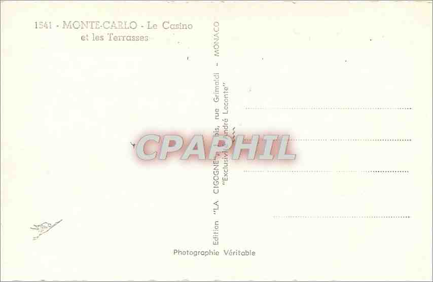 CPA Monte Carlo Le Casino et les Terrasses  — Rückseite