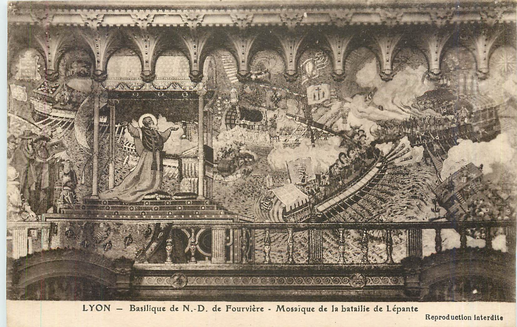 CPA Lyon Basilique de ND de Fourviere Mosaique de la Batailie de L'Epante 