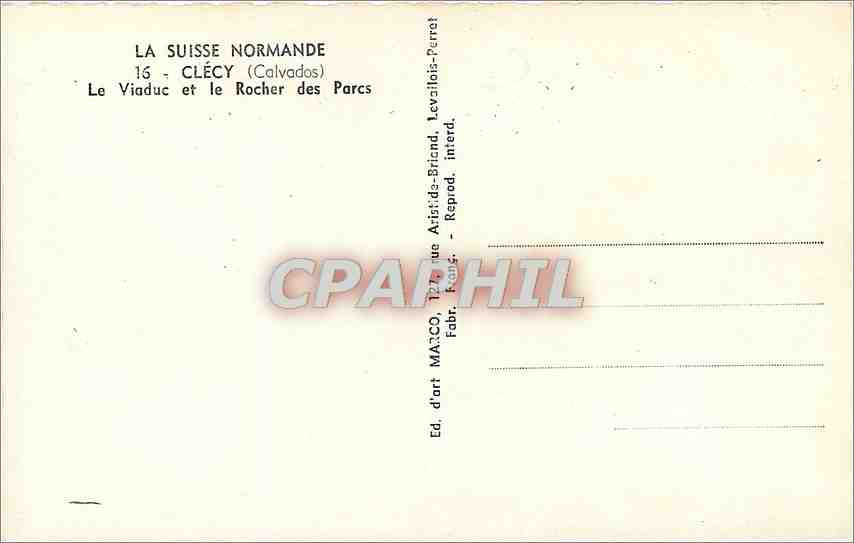 CPA La Suisse Normande Clecy Calvados Le Viaduc et le Rocher des Parc  — Rückseite