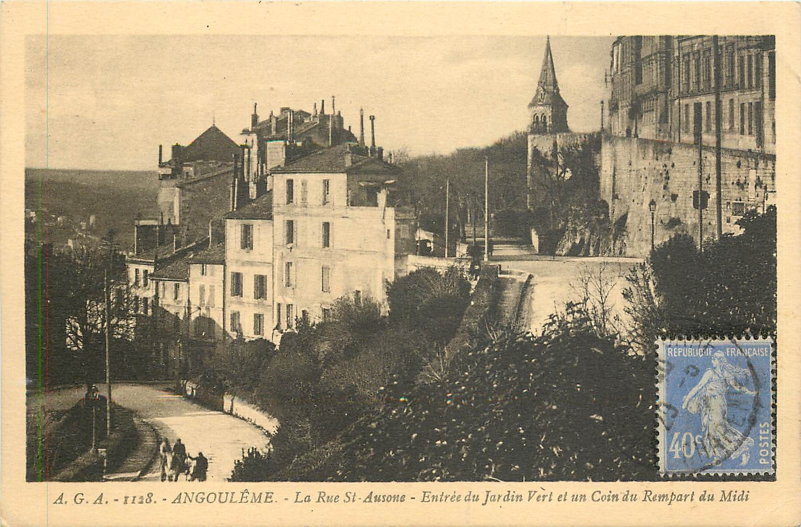 Angoulême - La Rue St-Ausone - Entrée du Jardin Vert et un Coin du Rempart du Midi — A.G.A. - 1128