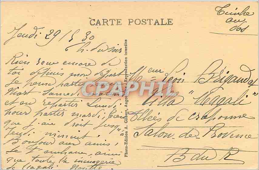 Angoulême - La Rue St-Ausone - Entrée du Jardin Vert et un Coin du Rempart du Midi — A.G.A. - 1128 — Achterkant