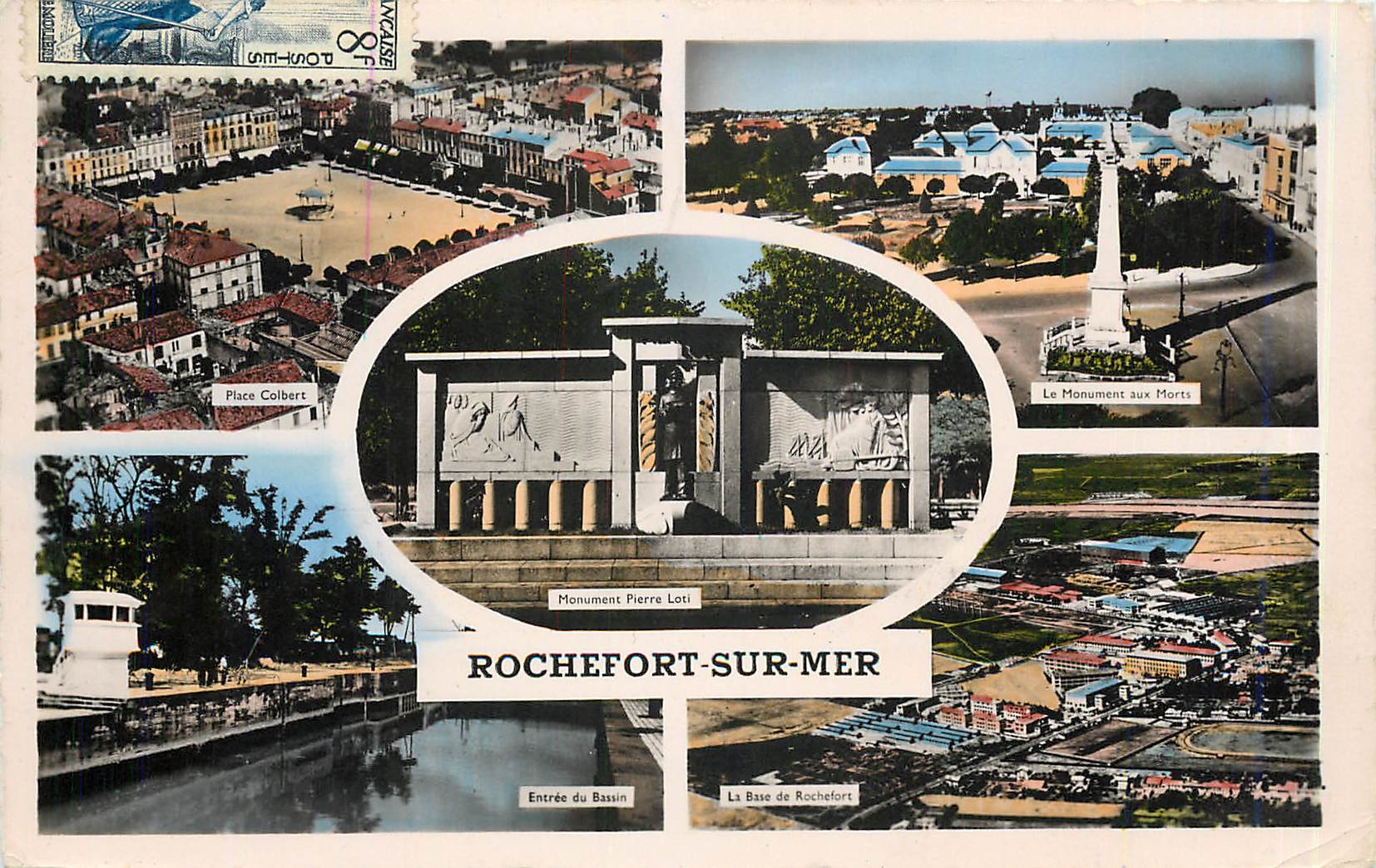 CPM Rochefort sur Mer Place Colbert Le monument aux morts Entree du bassin La base de Rochefort