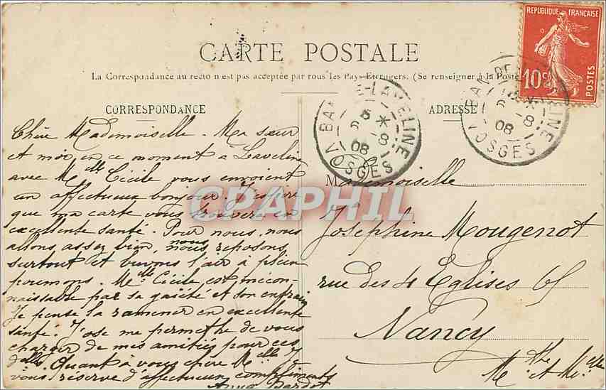 CPA Les Vosges Bussang Cascade des Allemands  — Back