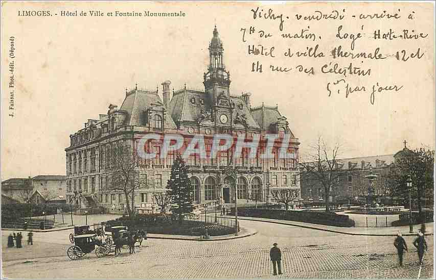 CPA Limoges Hotel de Ville et Fontaine Monumentale 