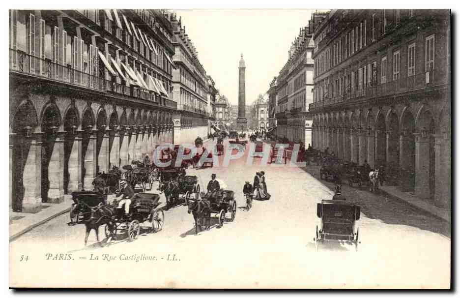 Paris - 1 - La rue Castiglione - cheval - CPA 