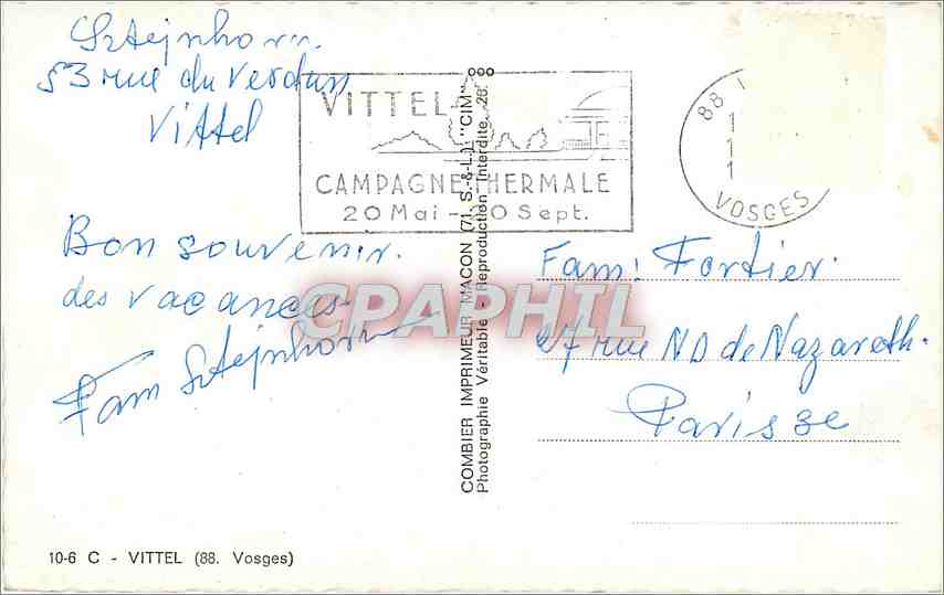 CPM Un Bonjour de Vittel  — Rückseite