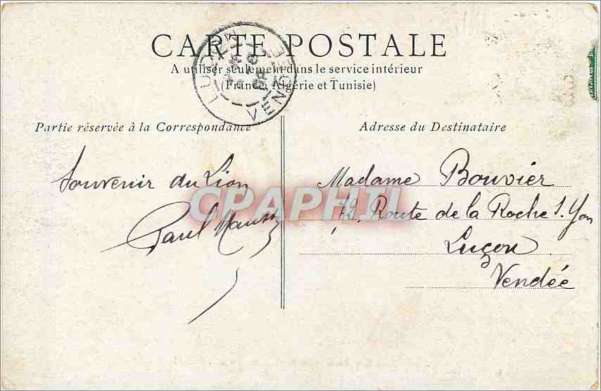Belfort - Le Château et Lion de Bartholdi — éditeur A. Lejeune, n° de série non visible — Verso