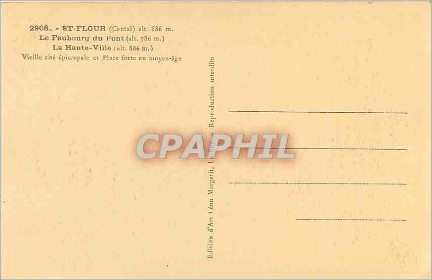 CPA St Flour Cantal Le Faubourg du Pont La Haute Ville  — Rückseite
