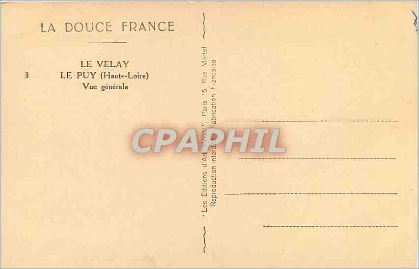 CPA Le Velay Le Puy Haute Loire Vue generale  — Verso