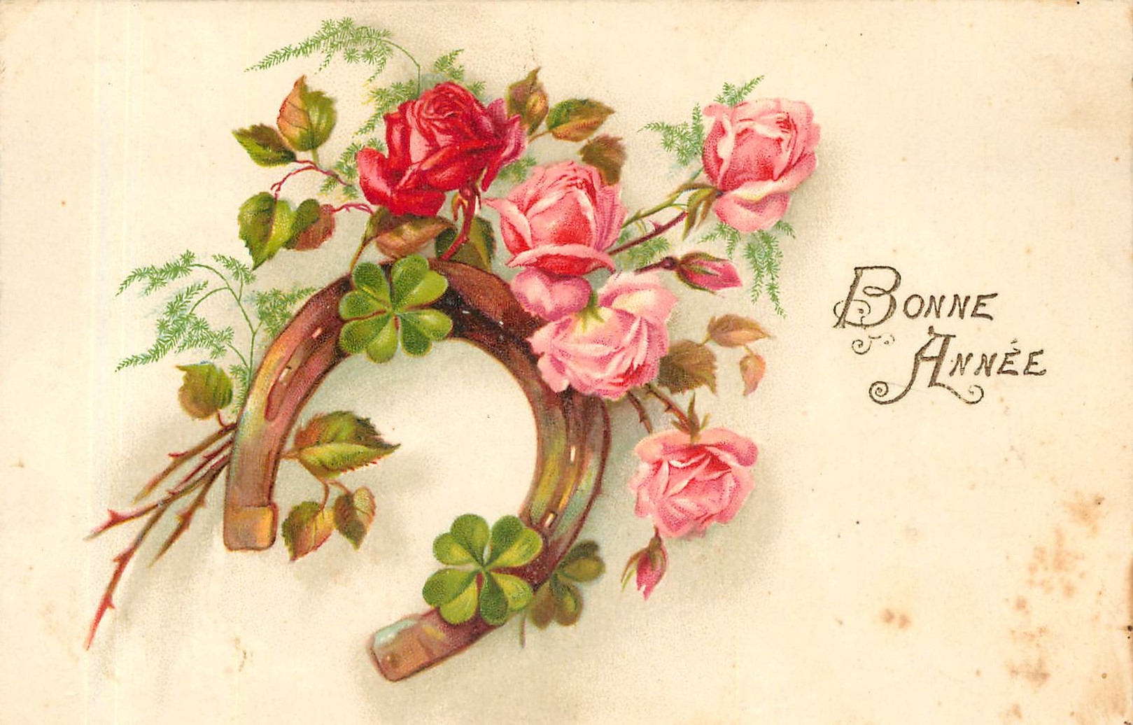 CPA Bonne Annee Fleurs Fer a cheval
