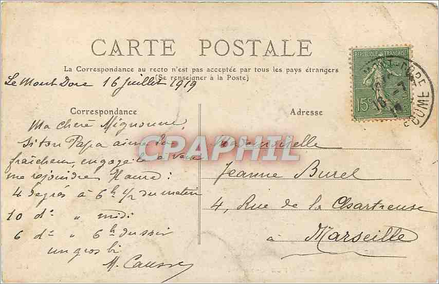 Mont-Dore - Le Parc — L'Auvergne, n°463 — Verso