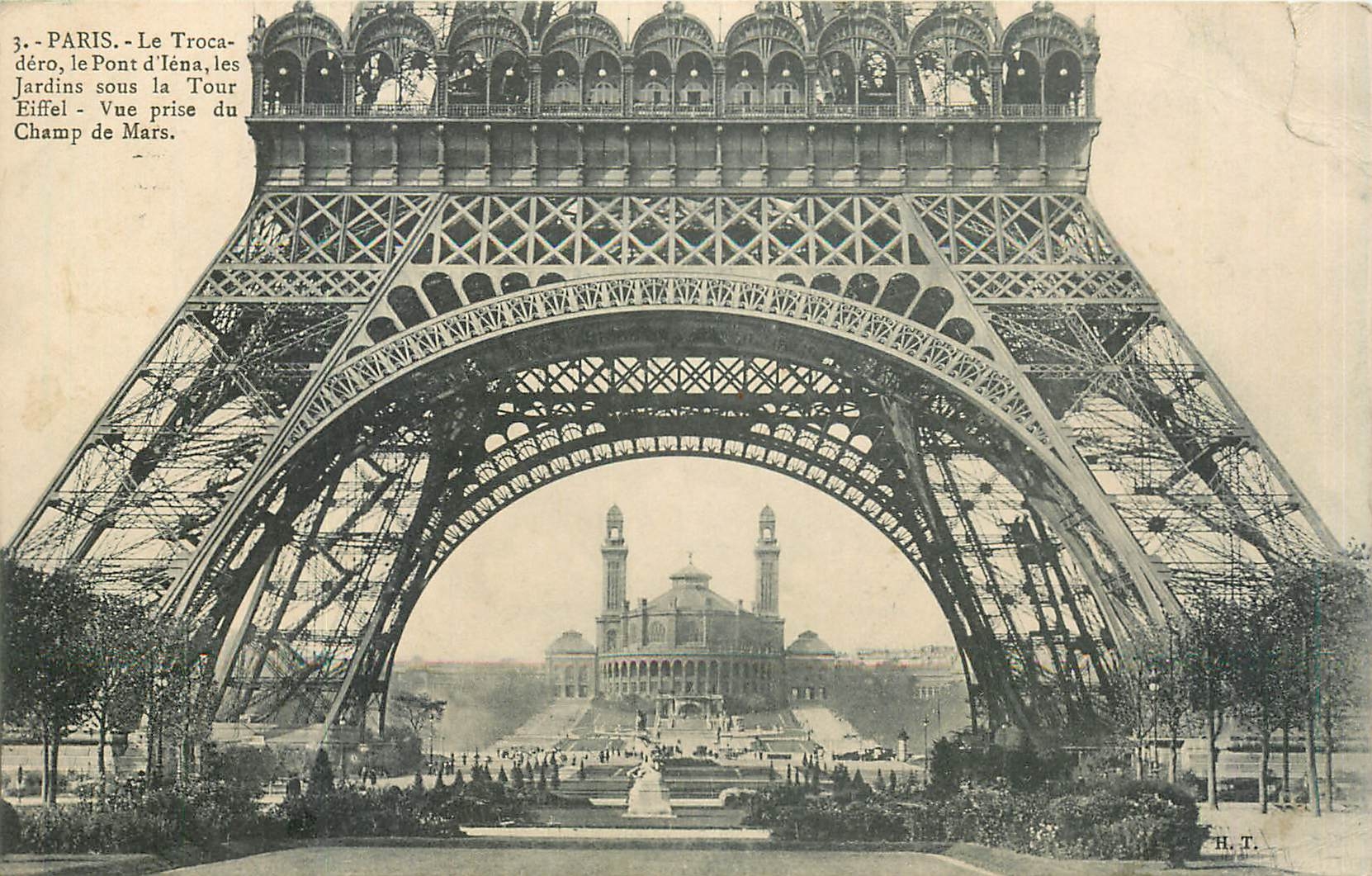 CPA Paris Le Trocadero le Pont d'lena les Jardins sous la Tour Eiffel vue prise du Champ de Mars 