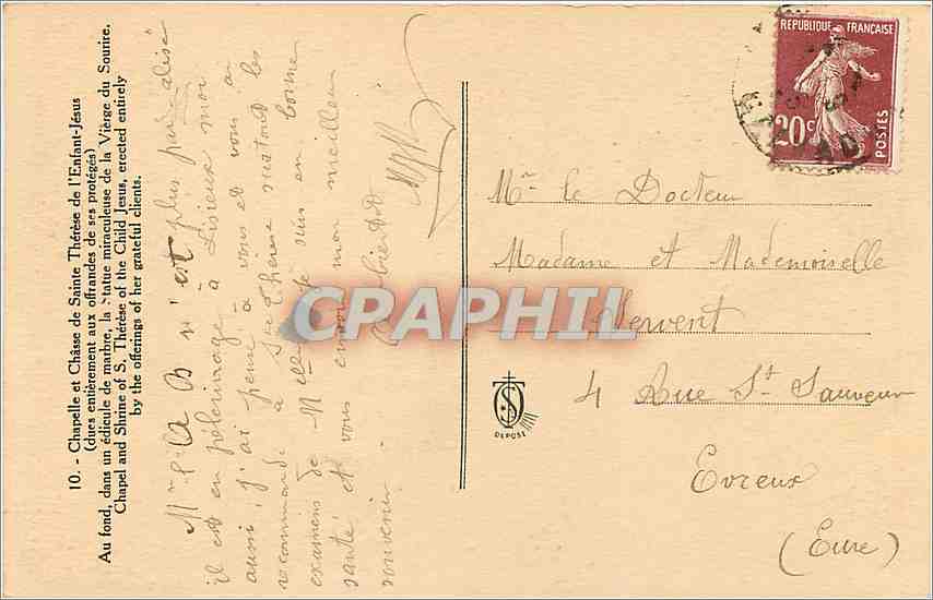 Chapelle et Châsse de Sainte Thérèse de l'Enfant-Jésus — éditeur Direct, n°10 — Verso