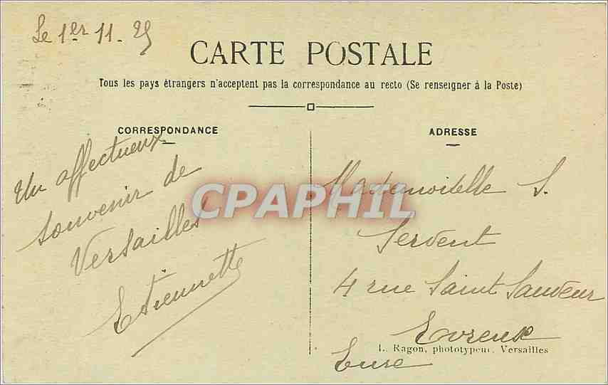 CPA Versailles Voiture ayant servi au mariage de Napoleon Ier avec Marie Louise  — Rückseite