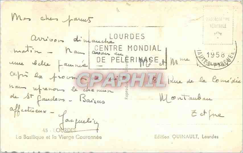 CPM Lourdes La Basilique et la Vierge Couronnee  — Verso