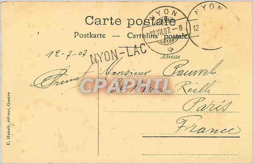 CPA Lac Leman La Traversee Bateau — Verso